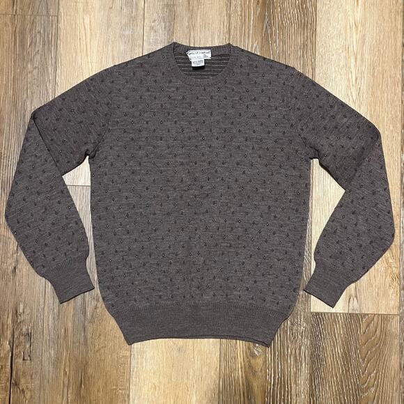 Vintage Tricots St Raphael 100% Pure Wool Sweater Mens Small Brown Geometric Dad - Picture 1 of 5